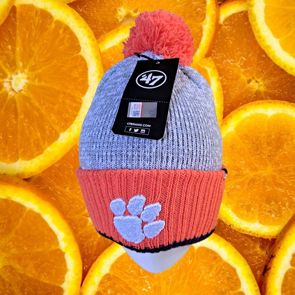 Copied - New 47 Clemson Tigers Orange and Gray Pom Pom Knit Hat